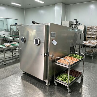 Giới hạn chân không nhỏ hơn hoặc bằng 13Pa Máy sấy đông lạnh rau quả với điều khiển PLC và kích thước tổng thể 3800 1700 2000 mm đảm bảo loại bỏ độ ẩm